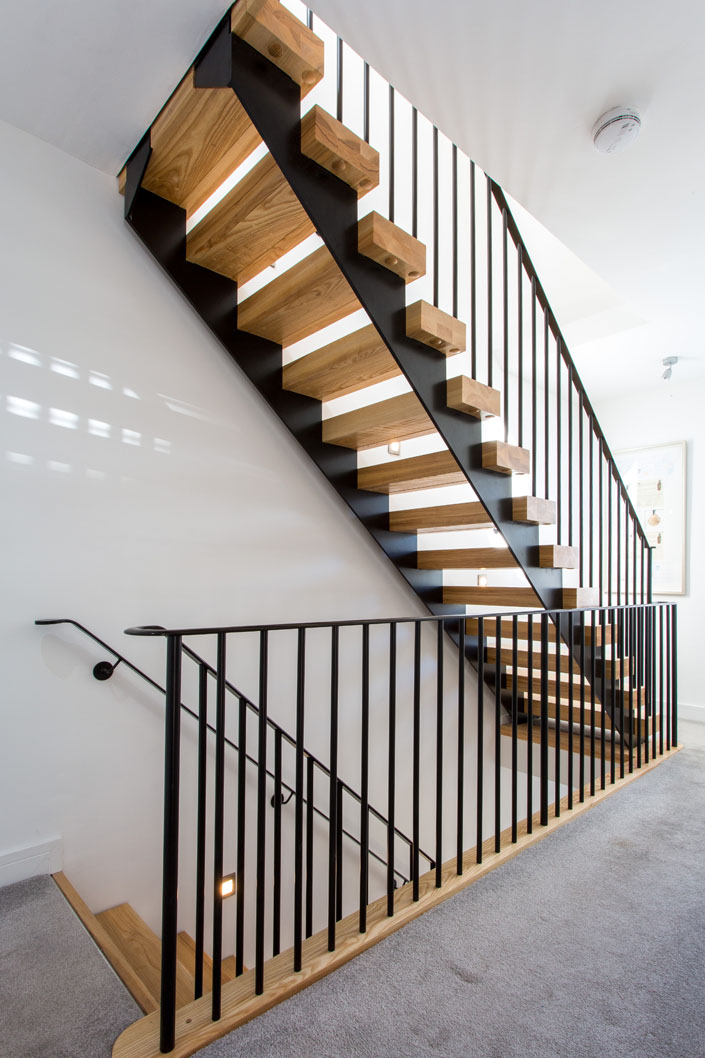 Straight steel and timber staircase